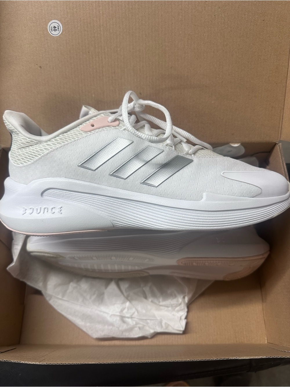 Alphahedge Adidas White and Light Pink Bounce Trainer